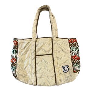 Cinda b Large Quilted Tote Bag Off White Beige Chevron